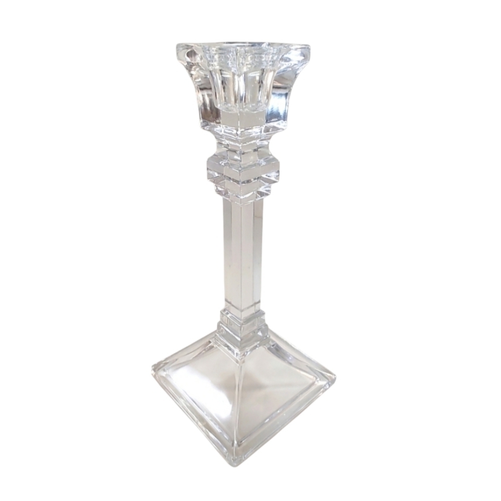 Glass Candle Sticks Pair Classic Square Base 8" Tall Traditional Table Decor
